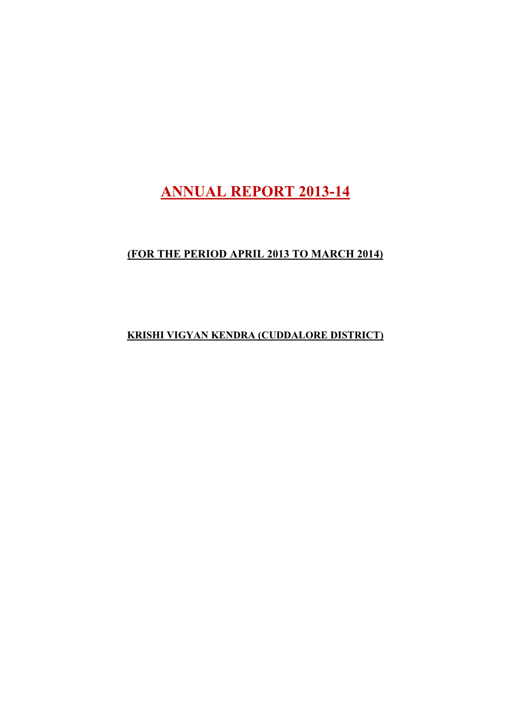 KVK Cuddalore-Annual Report 2013-14