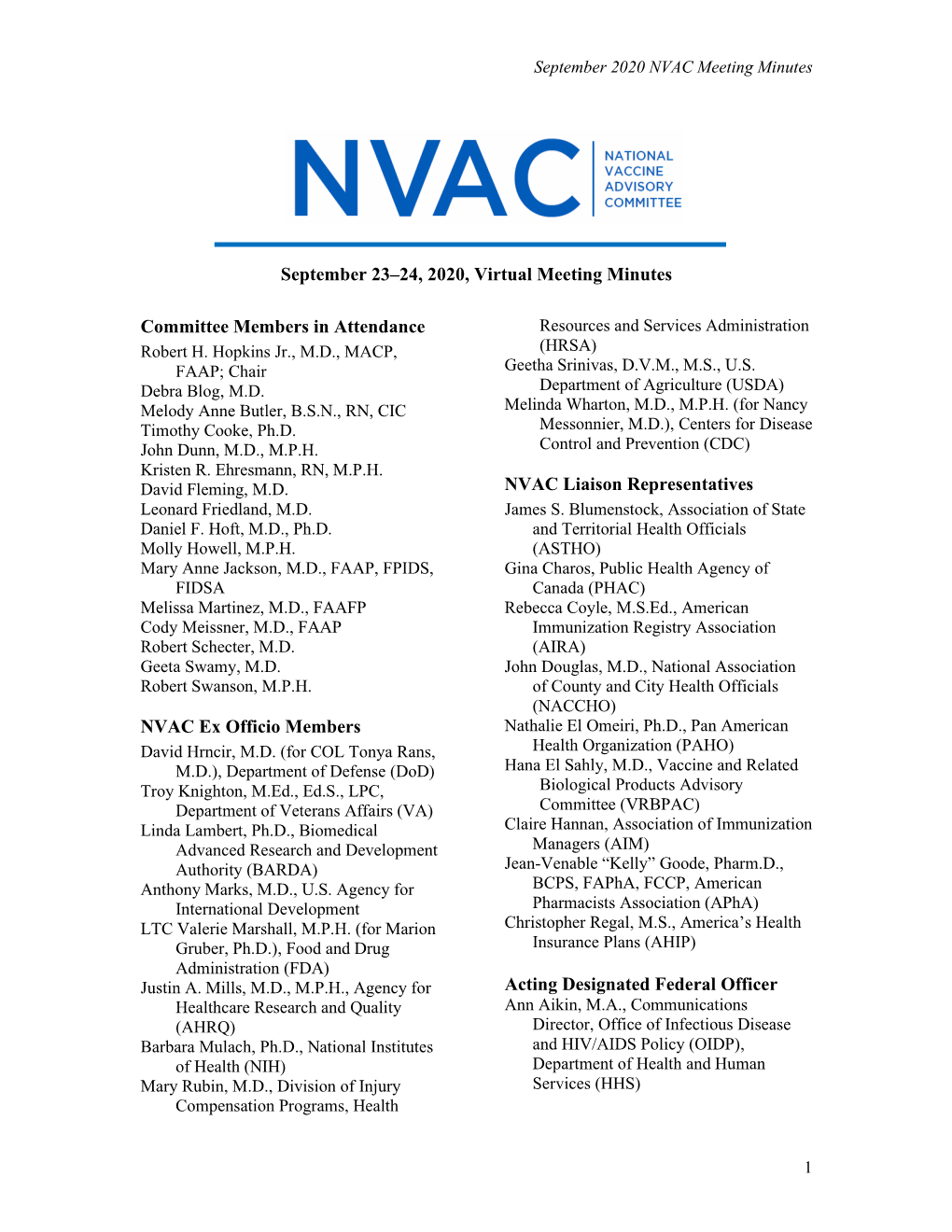 September 2020 NVAC Meeting Minutes