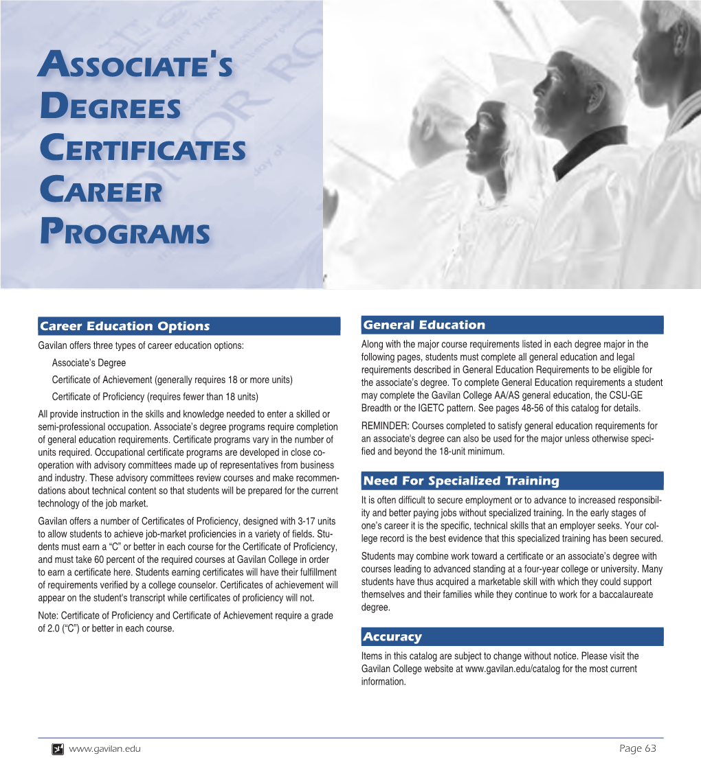 Associate's Degrees Certificates Career Programs