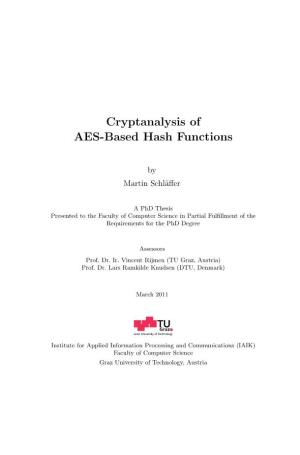 Cryptanalysis of AES-Based Hash Functions