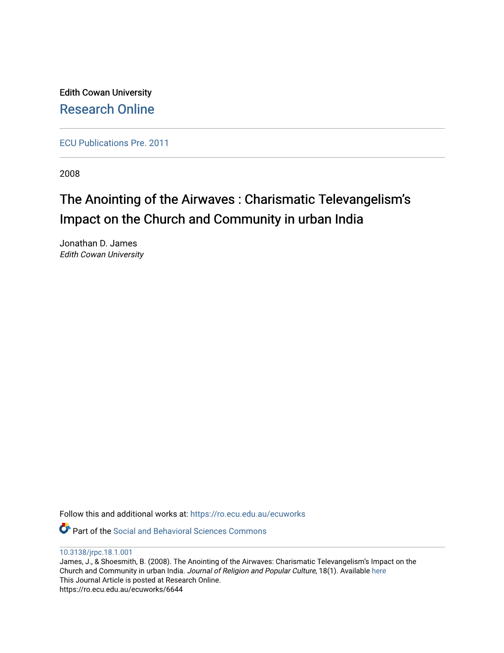 Charismatic Televangelismâ•Žs Impact on the Church and Community in Urban India