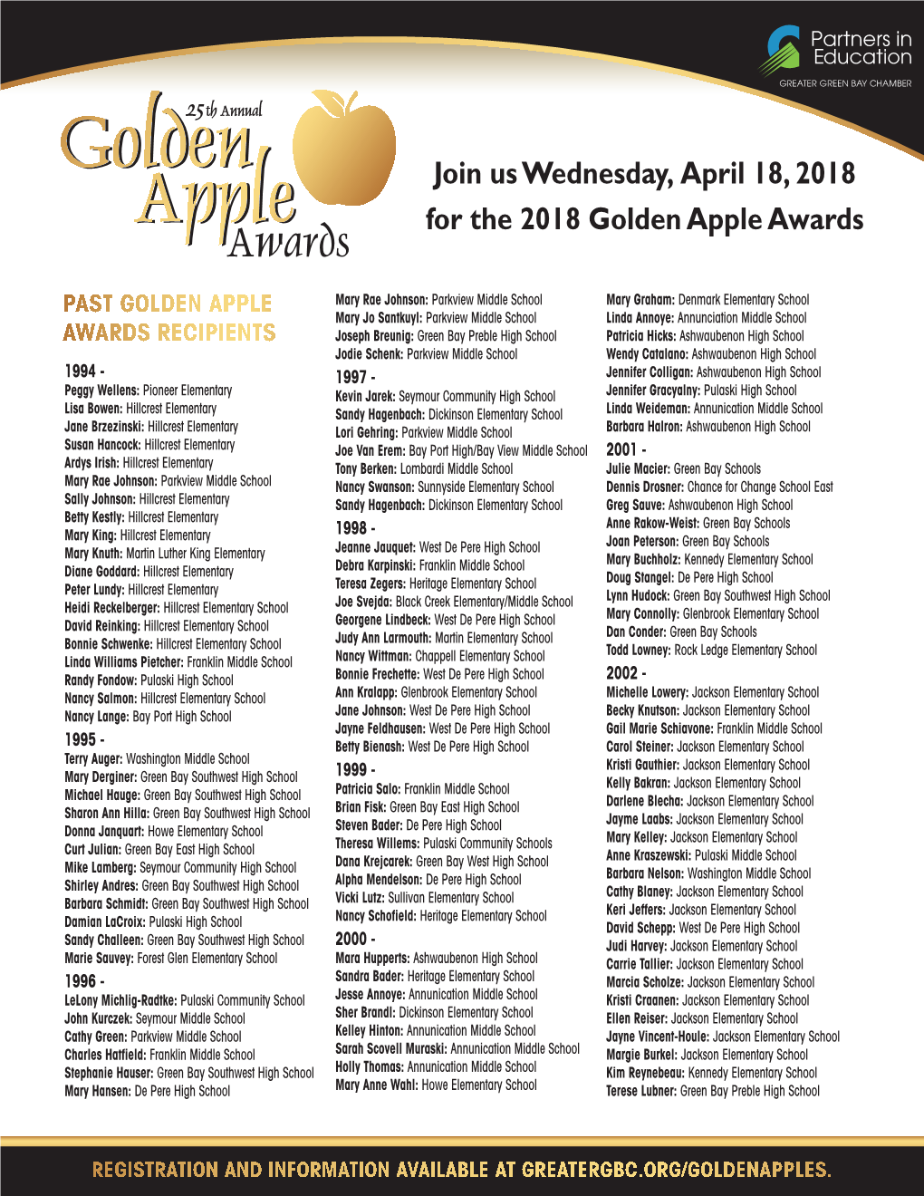 Join Us Wednesday, April 18, 2018 for the 2018 Golden Apple Awards