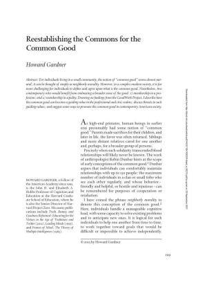 Reestablishing the Commons for the Common Good