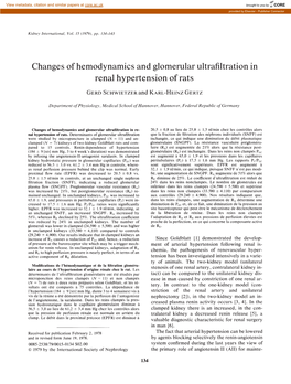 Changes of Hemodynamics and Glomerular Ultrafiltration in Renal Hypertension of Rats