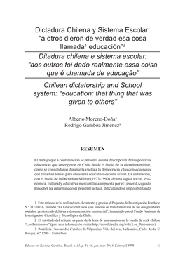 Dictadura Chilena Y Sistema Escolar: “A Otros Dieron De Verdad Esa Cosa Llamada1 Educación”