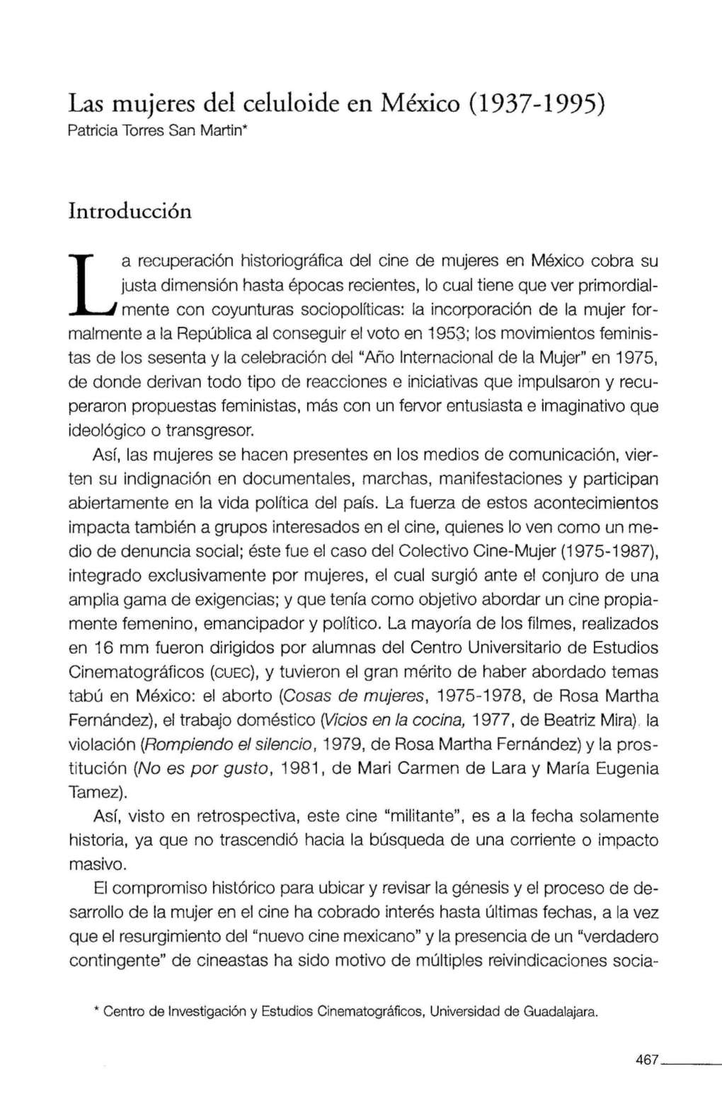 Las Mujeres Del Celuloide En México (1937-1995) Patricia Torres San Martin*