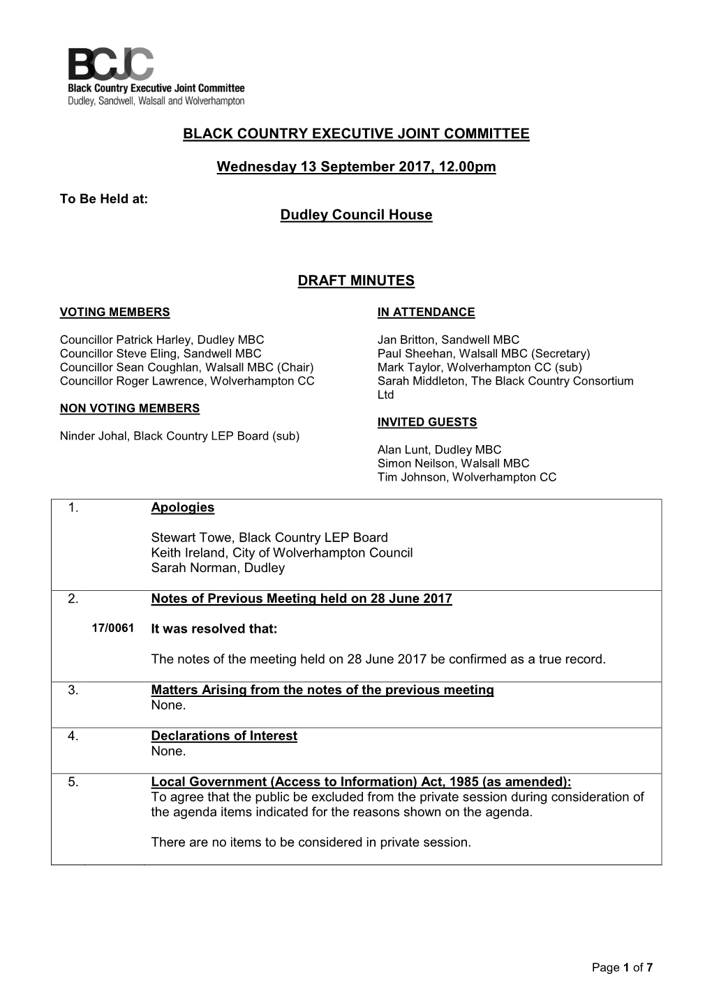 BLACK COUNTRY EXECUTIVE JOINT COMMITTEE Wednesday 13