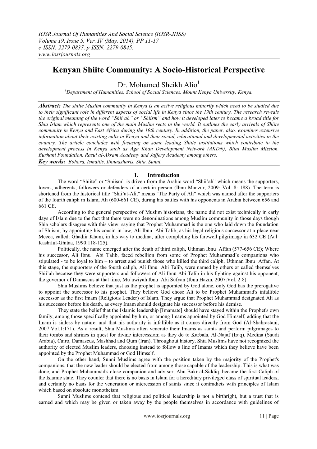 Kenyan Shiite Community: a Socio-Historical Perspective
