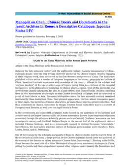 Chinese Books and Documents in the Jesuit Archives in Rome: a Descriptive Catalogue: Japonica Sinica I-IV'