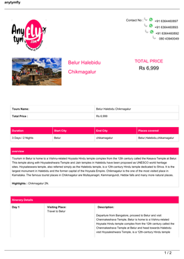 Belur Halebidu Chikmagalur Rs 6,999