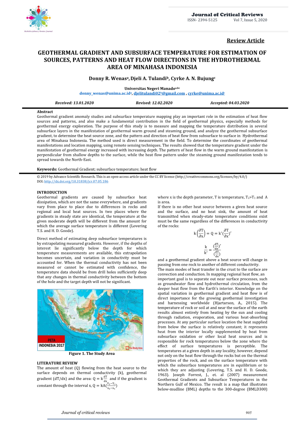 Geothermal Gradient and Subsurface Temperature for Estimation of Sources, Patterns and Heat Flow Directions in the Hydrothermal Area of Minahasa Indonesia