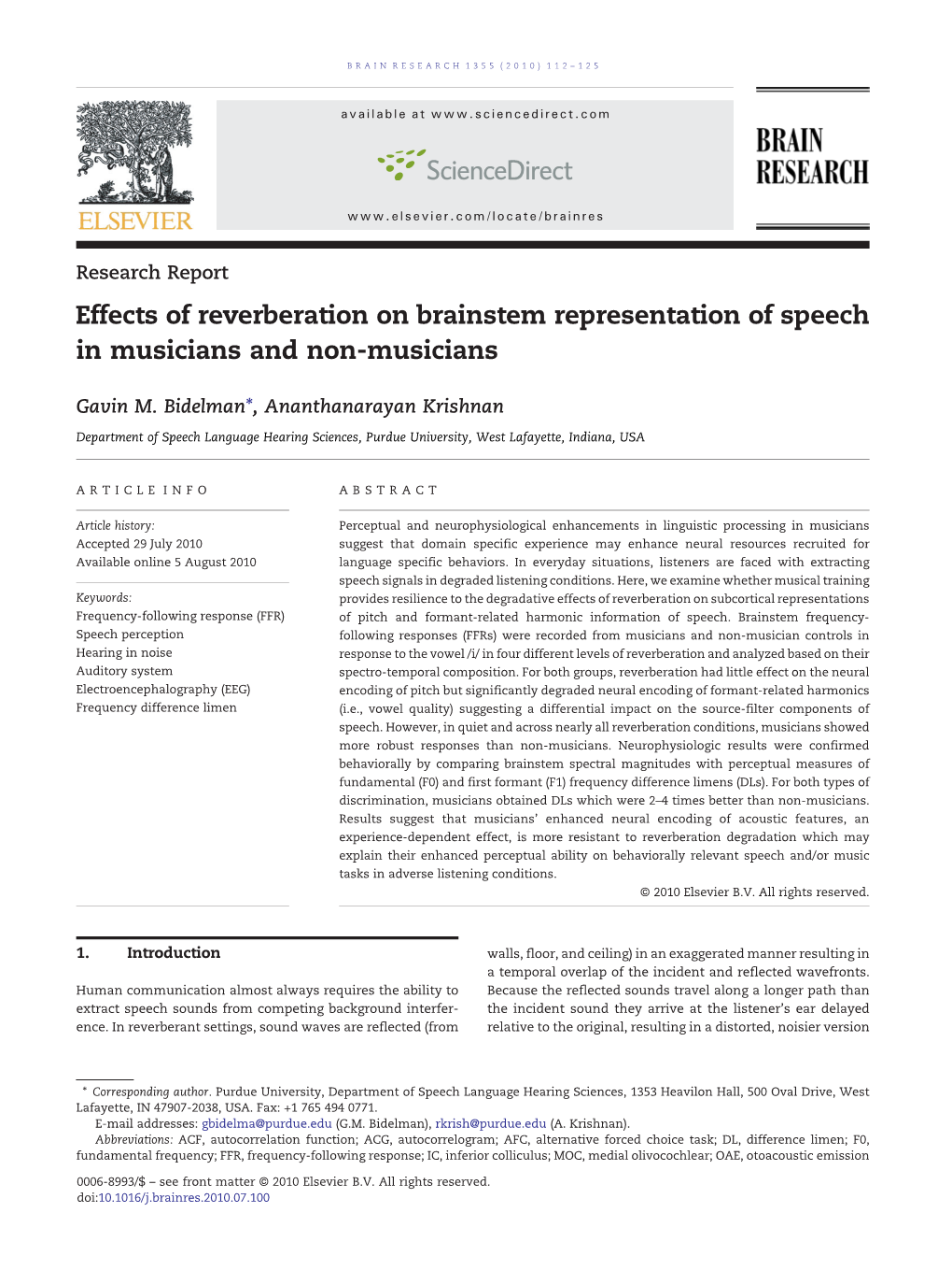 Effects of Reverberation on Brainstem Representation of Speech in Musicians and Non-Musicians