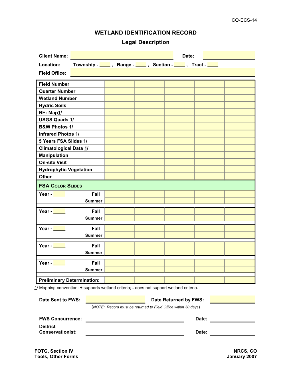 Wetland Identification Record