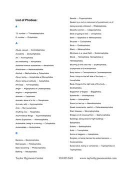 List of Phobias: Beaten by a Rod Or Instrument of Punishment, Or of # Being Severely Criticized — Rhabdophobia