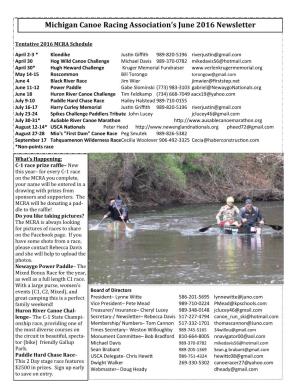Michigan Canoe Racing Association's June 2016 Newsletter