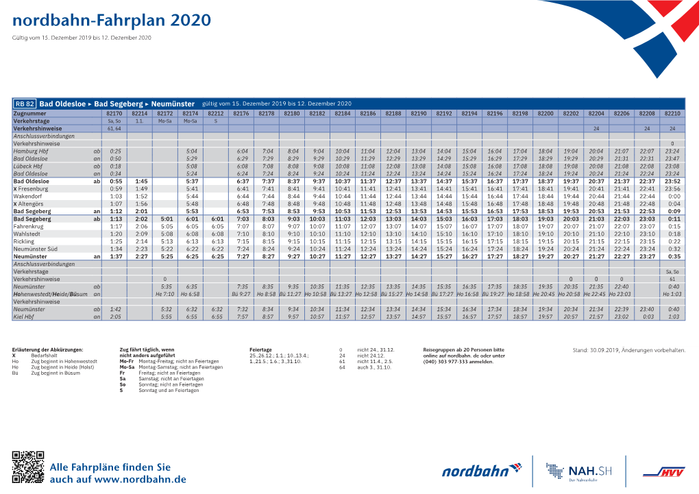 Nordbahn-Fahrplan 2020 Gültig Vom 15