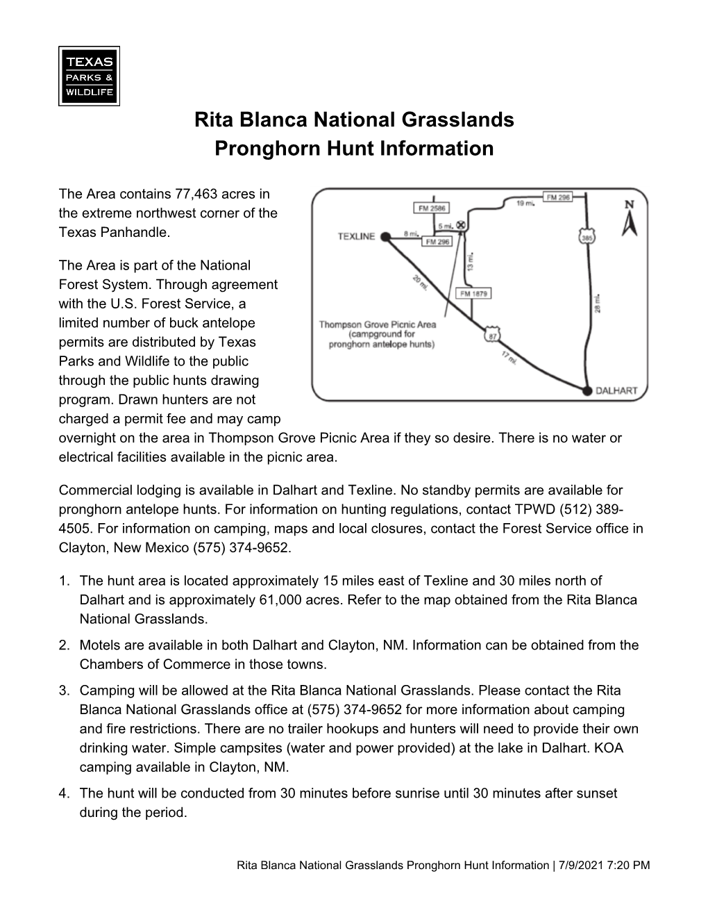 Rita Blanca National Grasslands Pronghorn Hunt Information