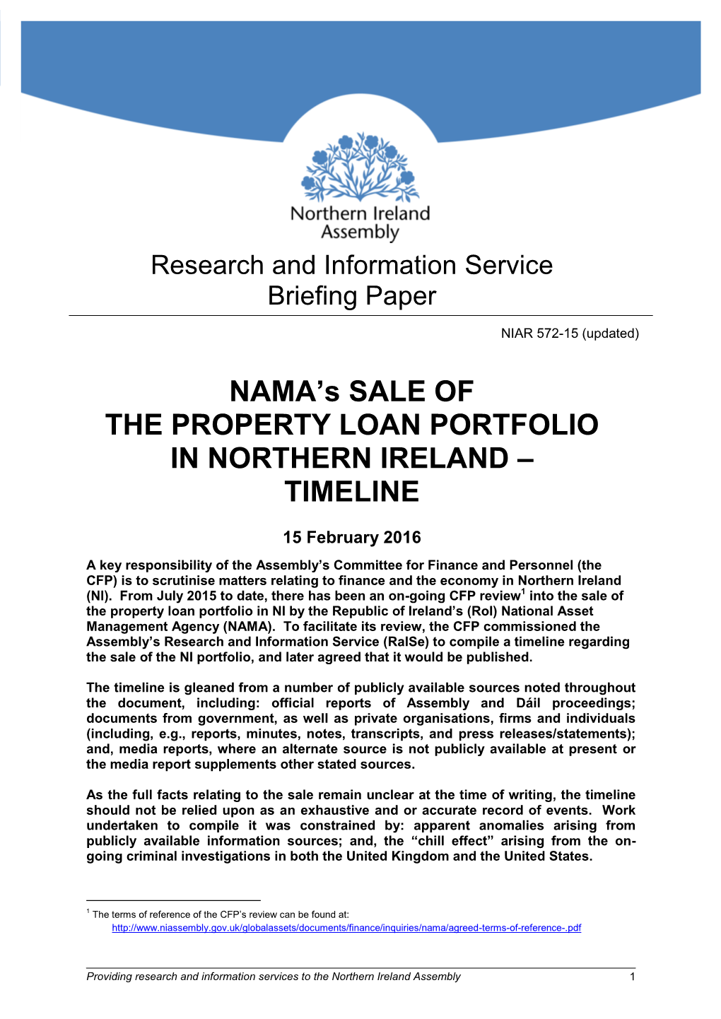 NAMA's Sale of the Property Loan Portfolio in Northern Ireland