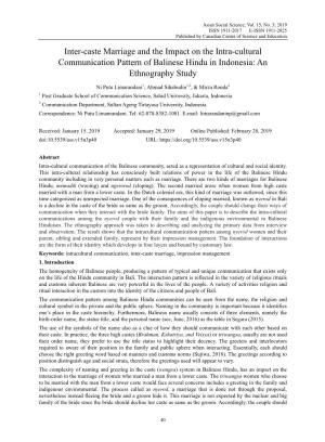 Inter-Caste Marriage and the Impact on the Intra-Cultural Communication Pattern of Balinese Hindu in Indonesia: an Ethnography Study