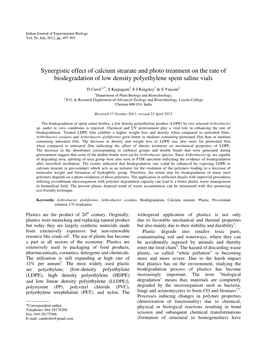 Synergistic Effect of Calcium Stearate and Photo Treatment on the Rate of Biodegradation of Low Density Polyethylene Spent Saline Vials