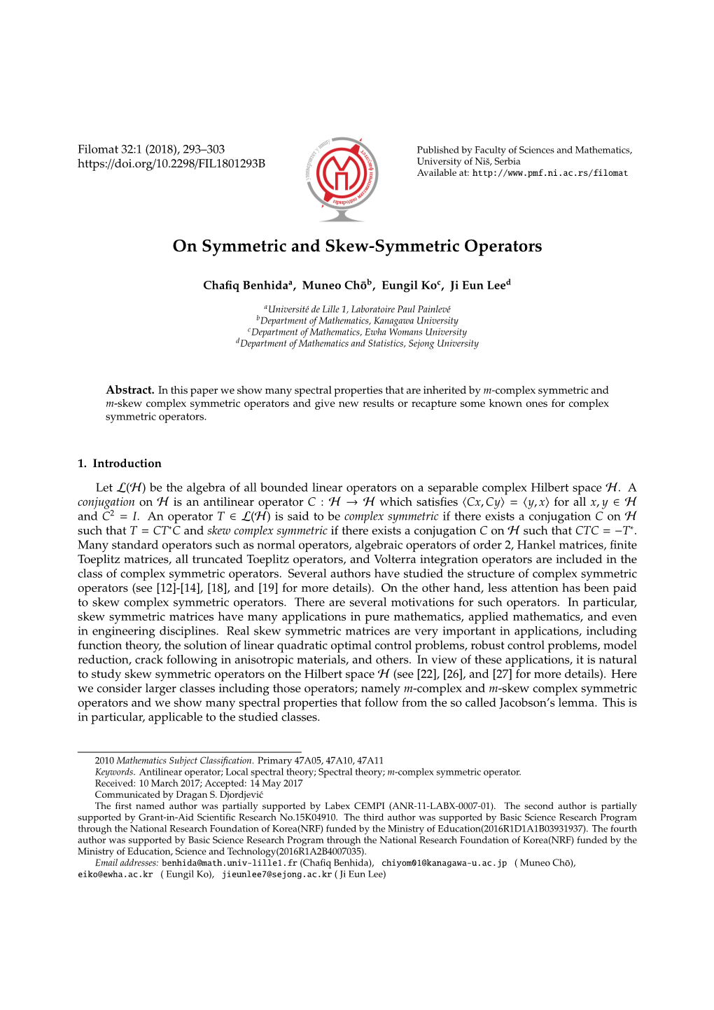 On Symmetric and Skew-Symmetric Operators