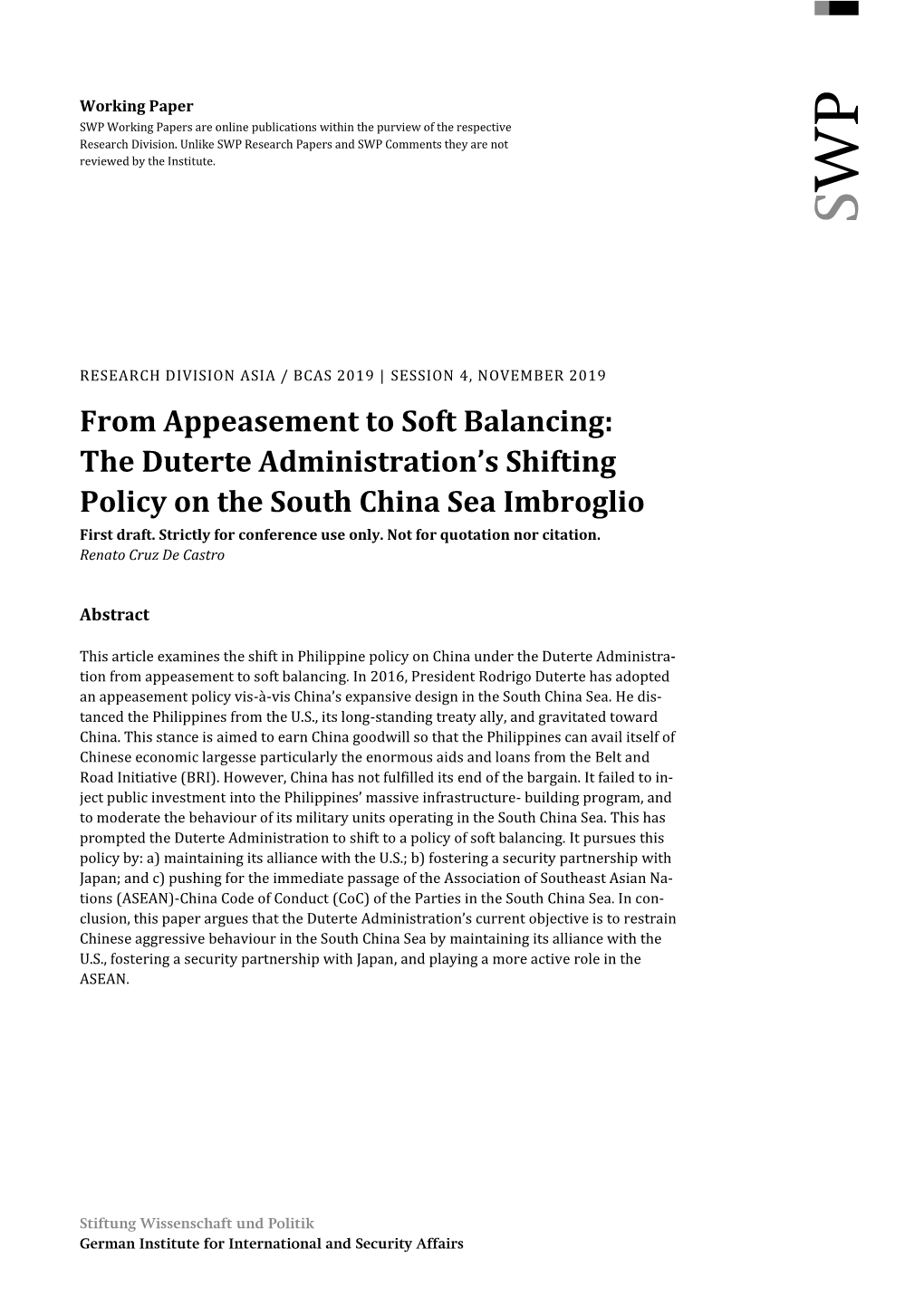 The Duterte Administration's Shifting Policy on the South China Sea