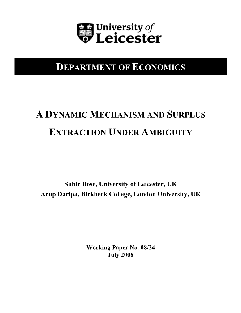 Adynamic MECHANISM and SURPLUS EXTRACTION UNDER