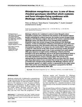 Rhizobium Mongolense Sp. Nov. Is One of Three Rhizobial Genotypes Identified Which Nodulate and Form Nitrogen-Fixing Symbioses W