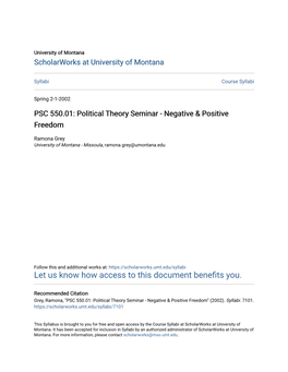 Political Theory Seminar - Negative & Positive Freedom