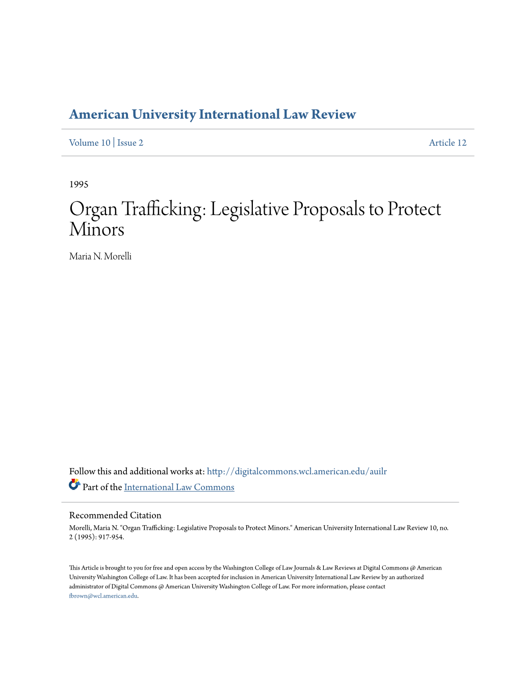 Organ Trafficking: Legislative Proposals to Protect Minors Maria N
