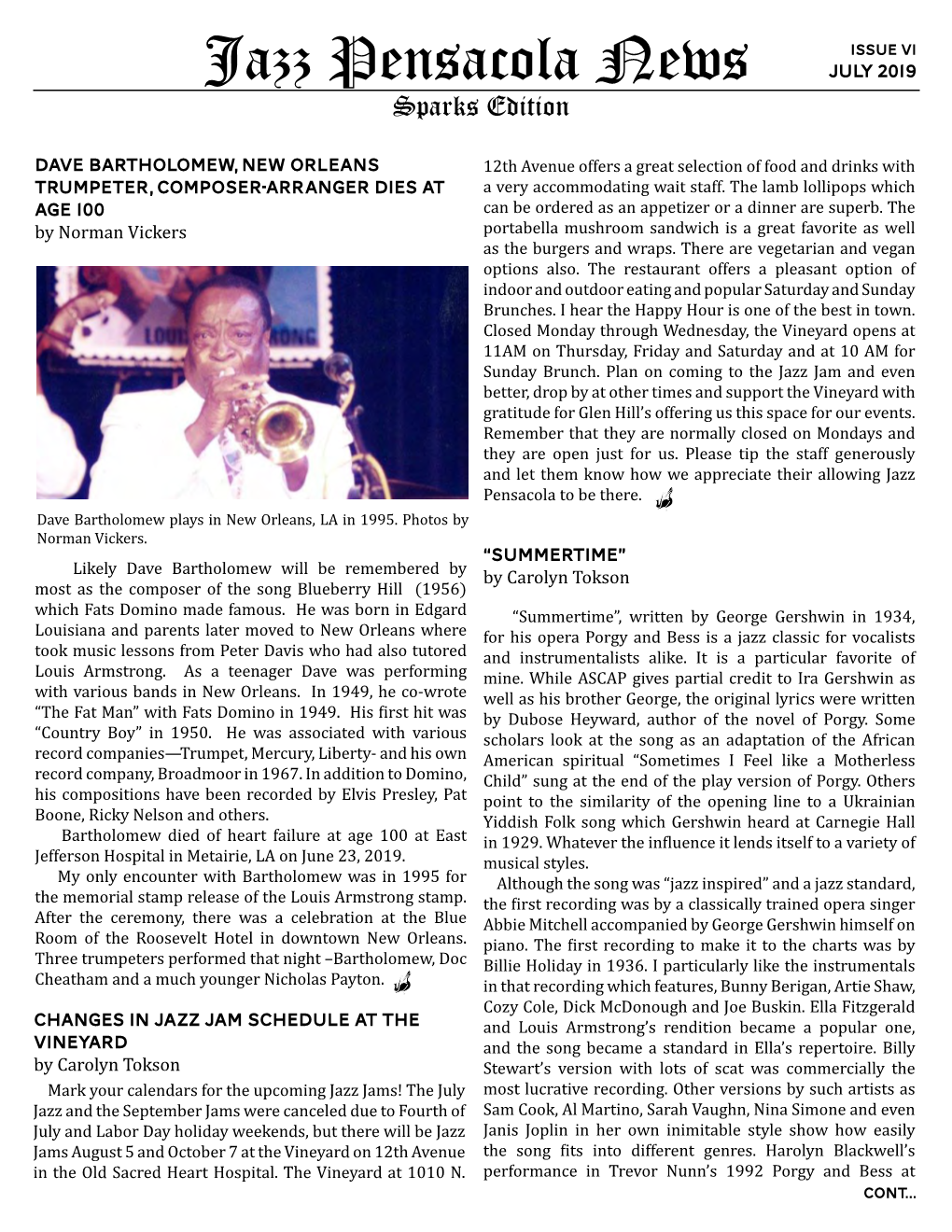 Jazz Pensacola News July 2019 Sparks Edition