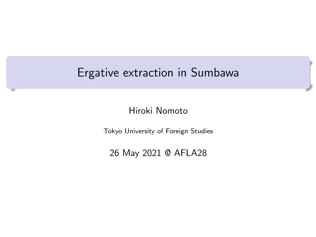 Ergative Extraction in Sumbawa