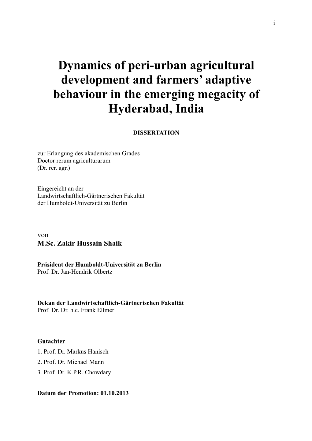 Dynamics of Peri-Urban Agricultural Development and Farmers' Adaptive
