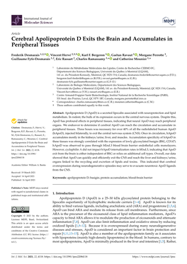 Cerebral Apolipoprotein D Exits the Brain and Accumulates in Peripheral Tissues