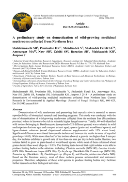 A Preliminary Study on Domestication of Wild-Growing Medicinal Mushrooms Collected from Northern Iran