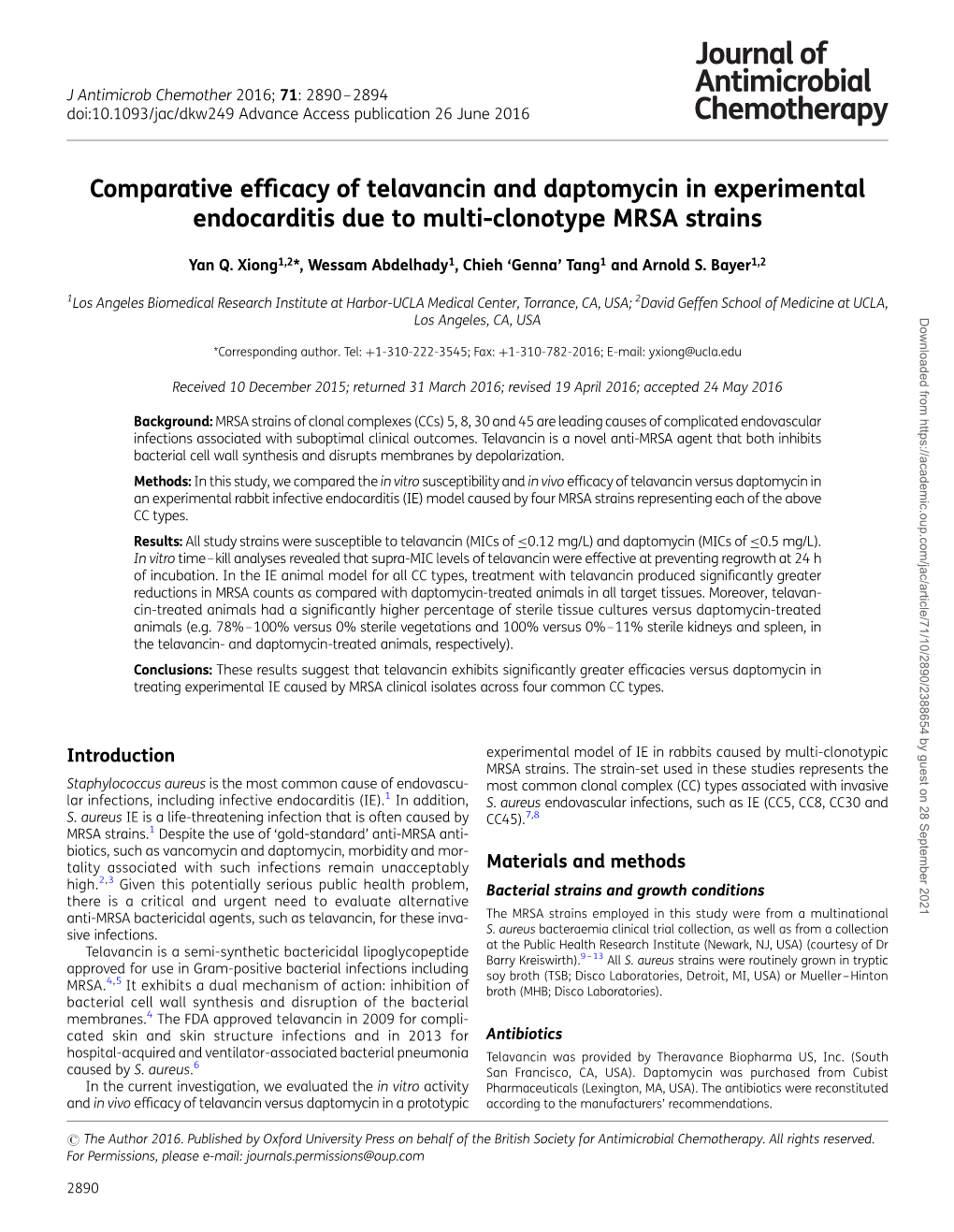 Comparative Efficacy of Telavancin and Daptomycin in Experimental