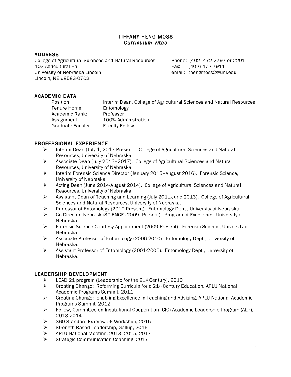 TIFFANY HENG-MOSS Curriculum Vitae