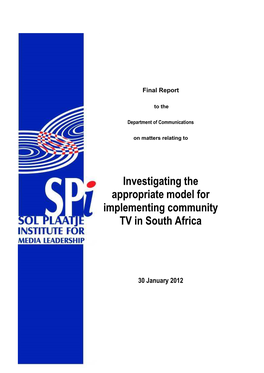 Investigating a Sustainable Model for Implementing Community Television