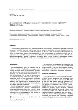 A Comparison of Sepiapterin and Tetrahydrobiopterin Uptake by BRL2H3 Cells