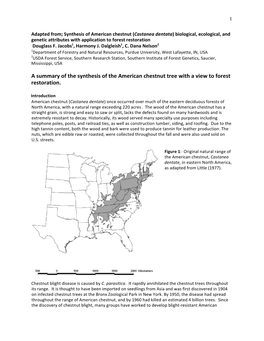 A Summary of the Synthesis of the American Chestnut Tree with a View to Forest Restoration