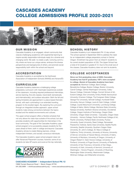 Cascades Academy College Admissions Profile 2020-2021