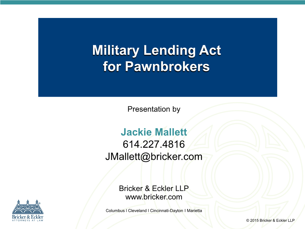 Military Lending Act for Pawnbrokers