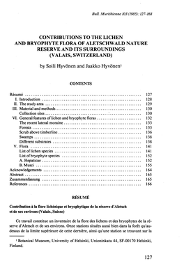 Contributions to the Lichen and Bryophyte Flora of Aletschwald Nature Reserve and Its Surroundings (Valais, Switzerland)