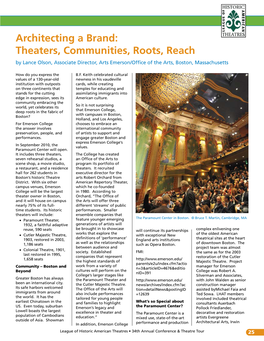 Architecting a Brand: Theaters, Communities, Roots, Reach by Lance Olson, Associate Director, Arts Emerson/Office of the Arts, Boston, Massachusetts