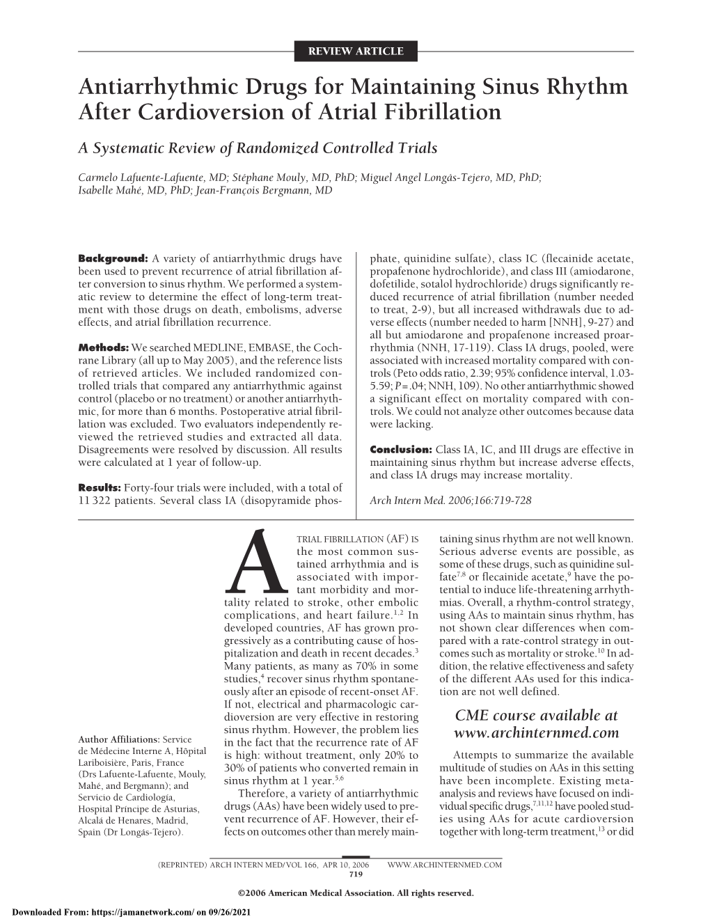 Antiarrhythmic Drugs for Maintaining Sinus Rhythm After Cardioversion of Atrial Fibrillation a Systematic Review of Randomized Controlled Trials