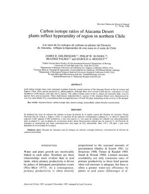 Carbon Isotope Ratios of Atacama Desert Plants Reflect Hyperaridity of Region in Northern Chile