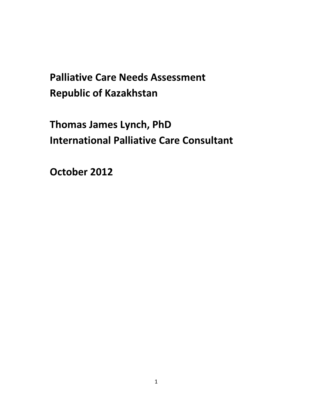 Palliative Care Needs Assessment Republic of Kazakhstan