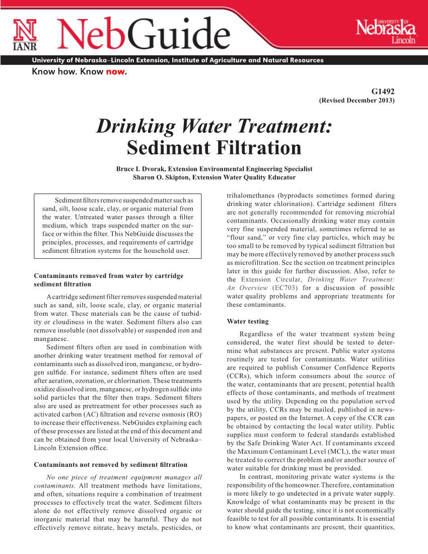 Drinking Water Treatment: Sediment Filtration Bruce I