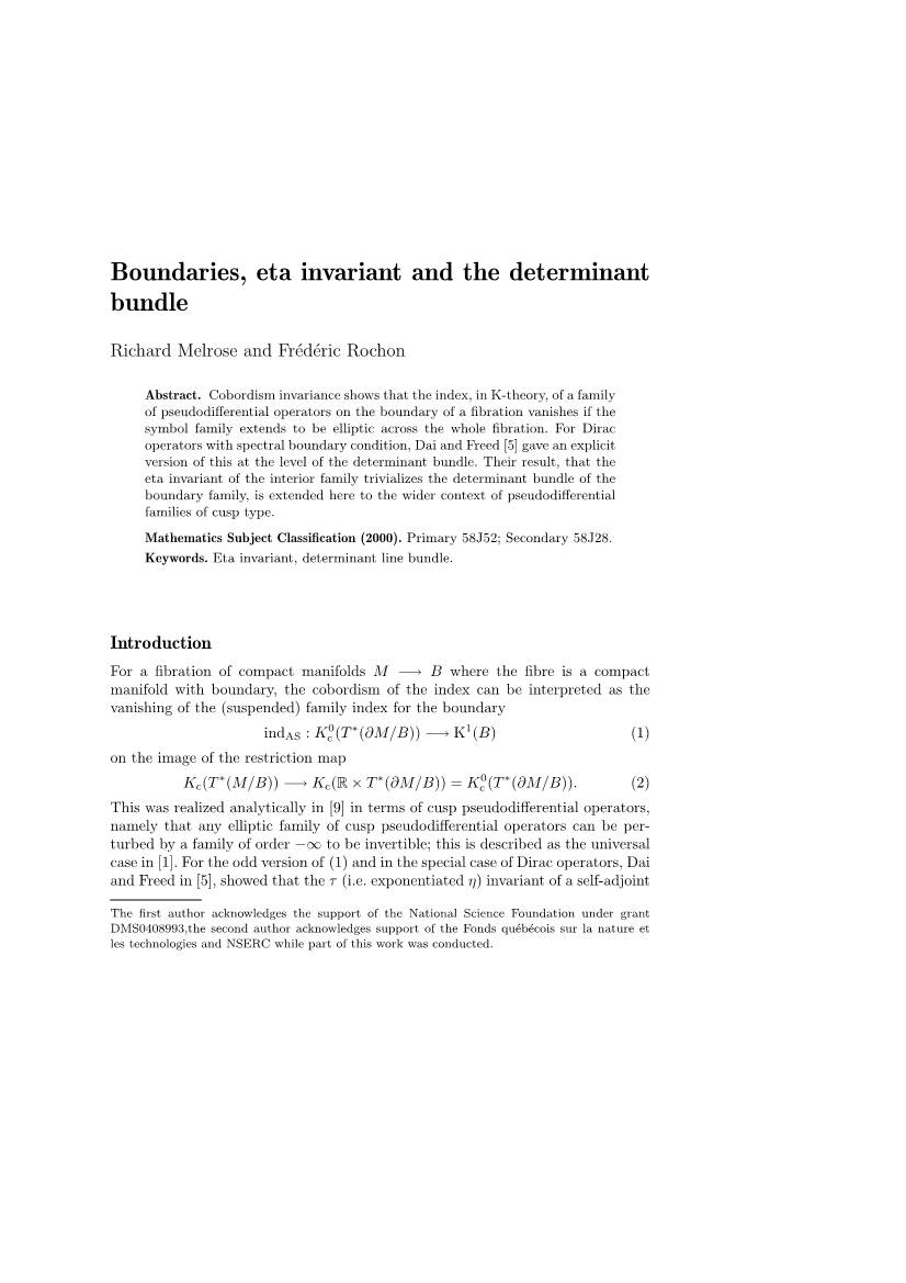 Boundaries, Eta Invariant and the Determinant Bundle