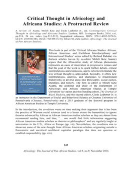 Critical Thought in Africology and Africana Studies: a Protracted Review